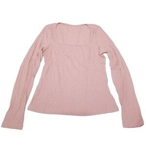 SHEIN EZwear Rib Knit‎ Scoop Neck Crop Tee Size L Color Pink